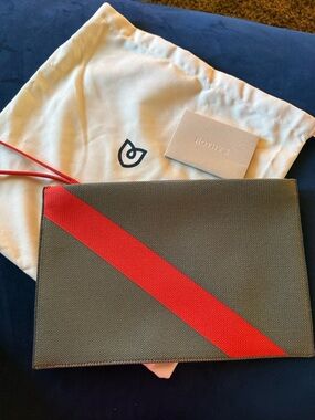 Rothy's Olive Canvas Wristlet Pouch with Red Accent